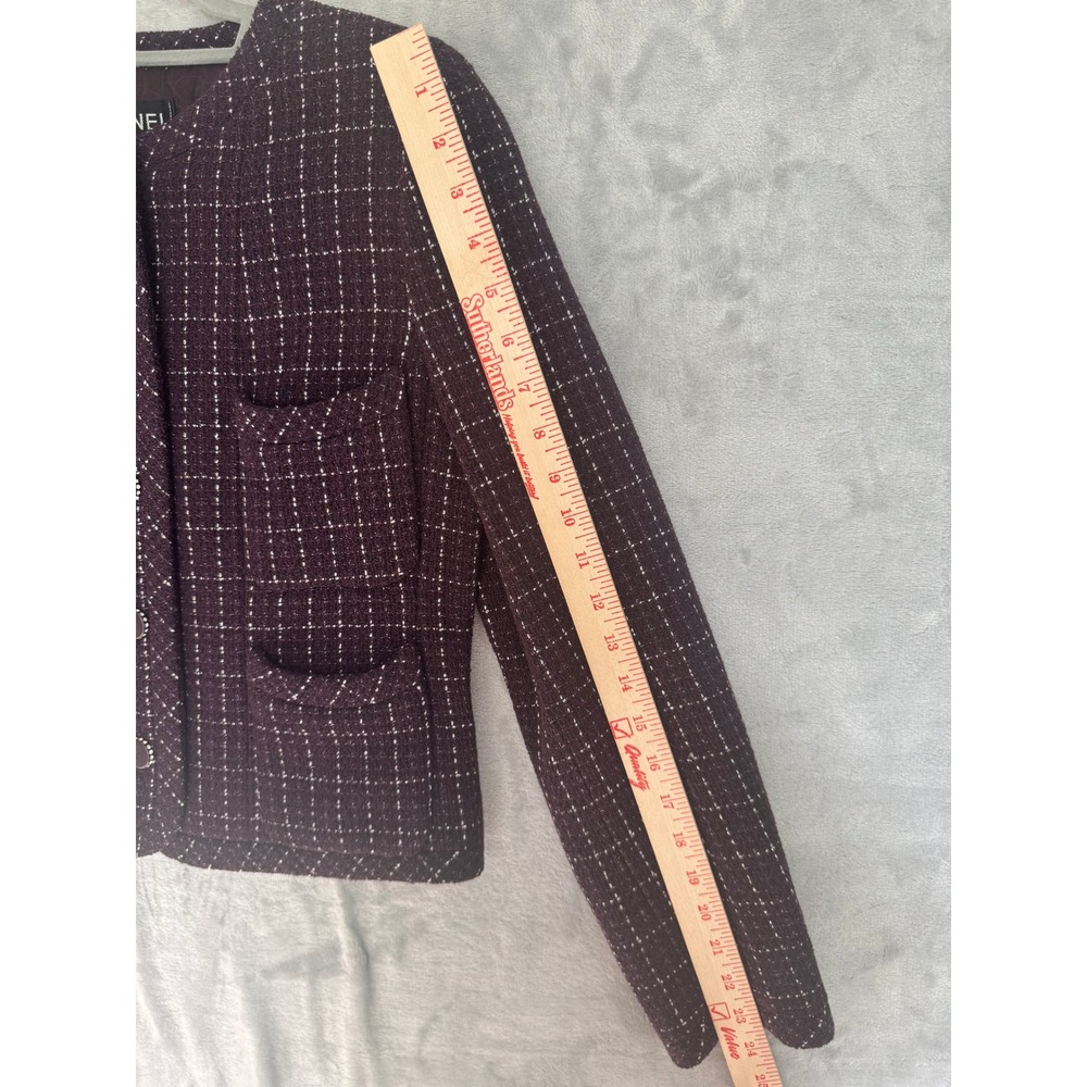 Chanel 02P Plum Purple Tweed Jacket Blazer CC Crystal Buttons FR 42 US 10 - Picture 6 of 12